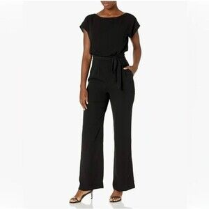 Eliza J Jumpsuit Women 18 Black Tie Waist Wide Leg Special Occasion Party Career